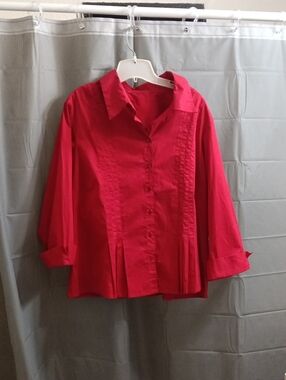 Bright Red Button-Up Peplum Shirt